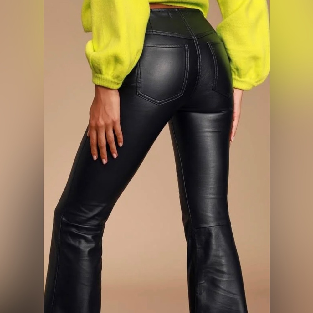 NWT Free People Black Penny Pull on Vegan Leather Flare Pants Size 24 - Picture 2 of 11
